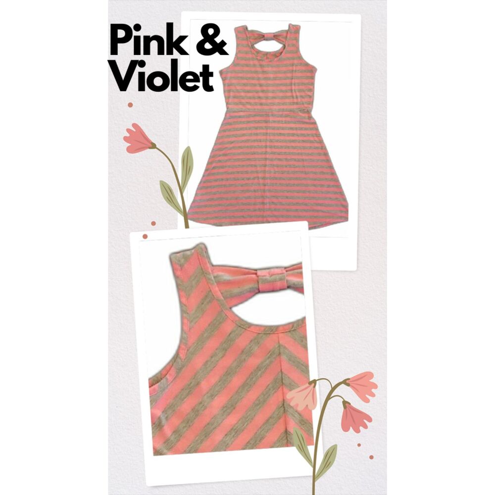Pink & Violet Girl Tank Top Sun Dress Stripe Pink & Grey Size L